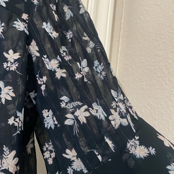 American Eagle Outfitters White Floral and Blue Ruffled Sheer Blouse Size XL - Picture 8 of 14